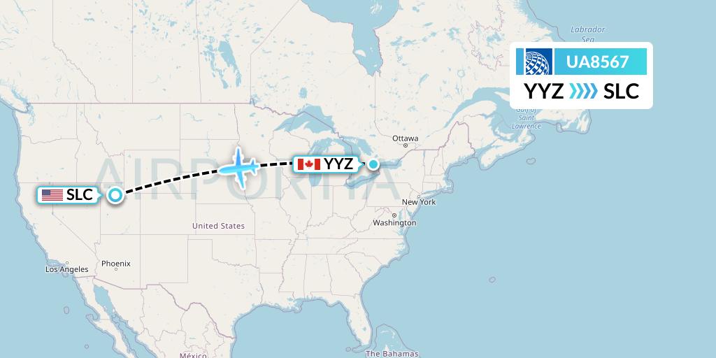 UA8567 United Airlines Flight Map: Toronto to Salt Lake City
