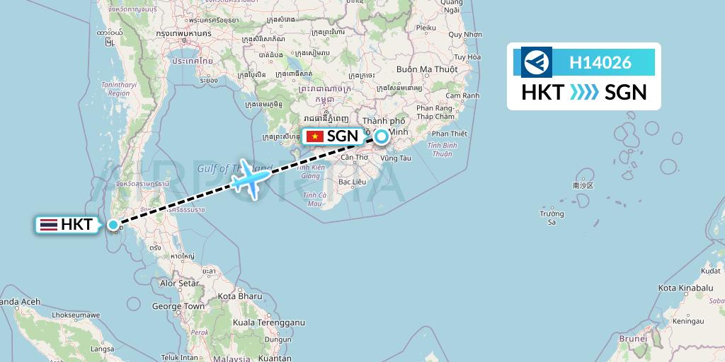 H14026 Hahn Air Systems Flight Map: Phuket to Ho Chi Minh City