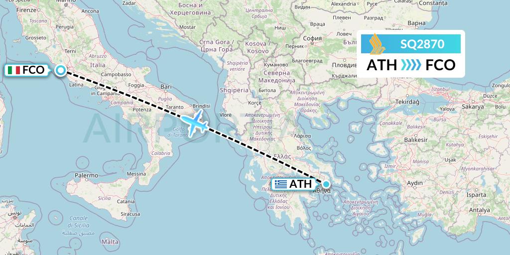 SQ2870 Singapore Airlines Flight Map: Athens to Rome