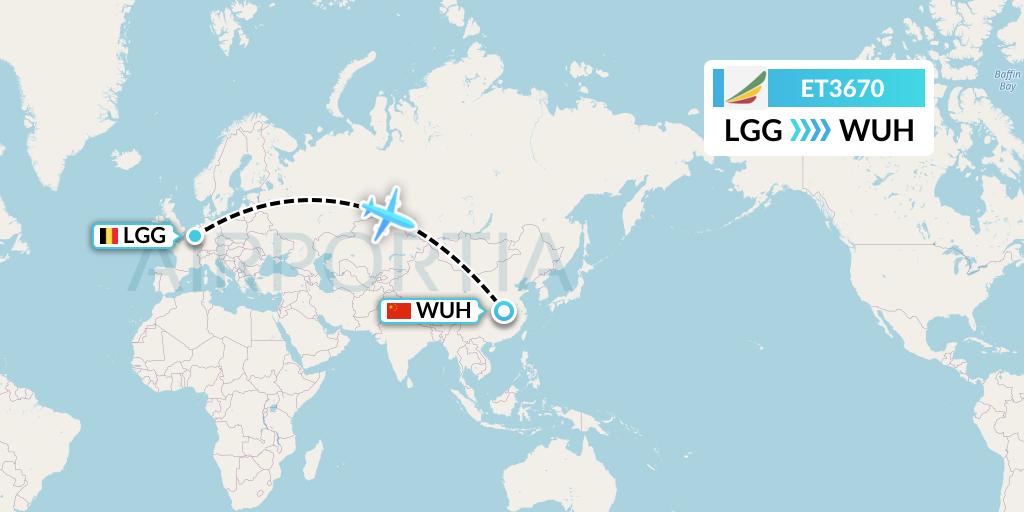 ET3670 Ethiopian Airlines Flight Map: Liege to Wuhan
