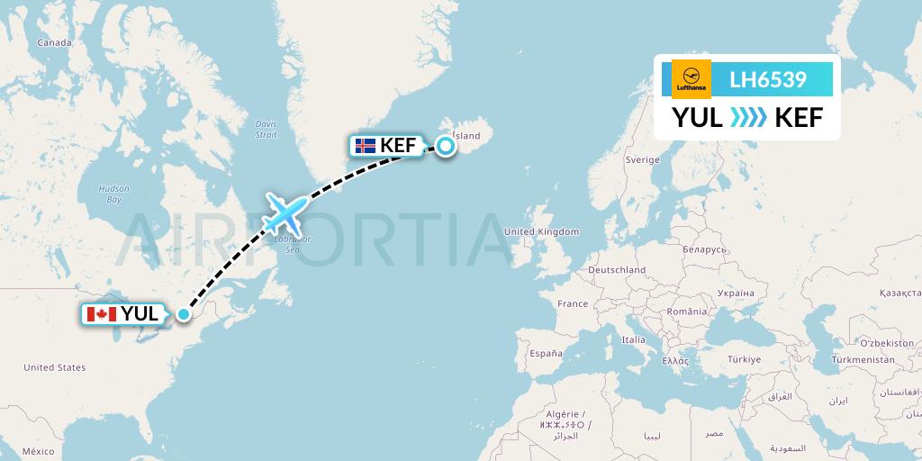 LH6539 Lufthansa Flight Map: Montreal to Reykjavik