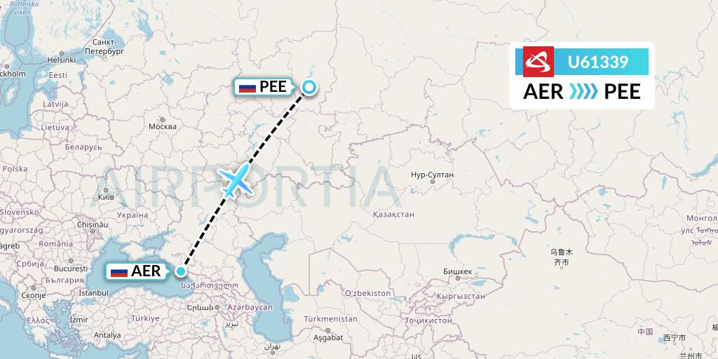 U61339 Ural Airlines Flight Map: Sochi to Perm