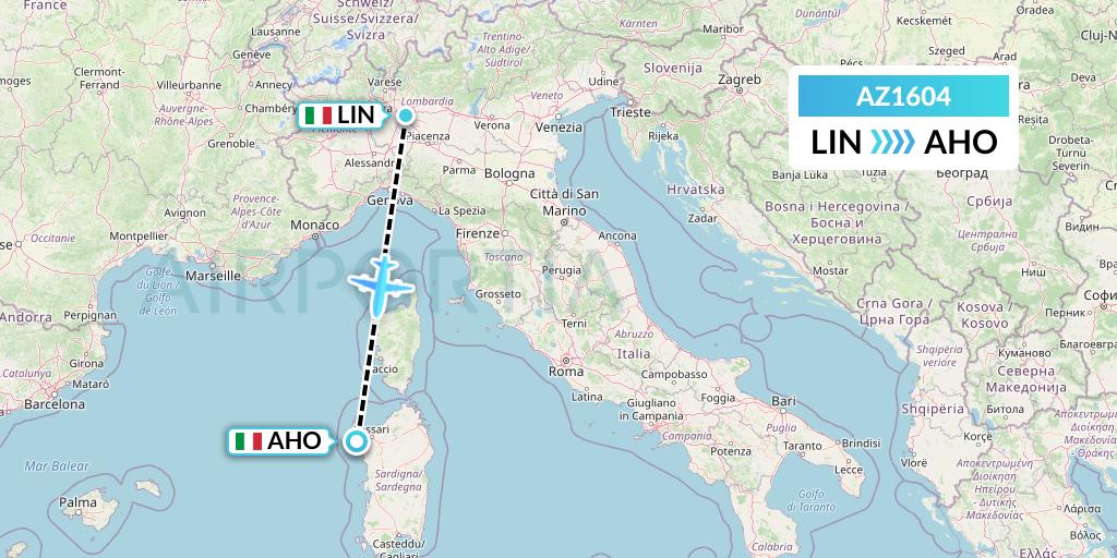 AZ1604 ITA Airways Flight Map: Milan to Alghero