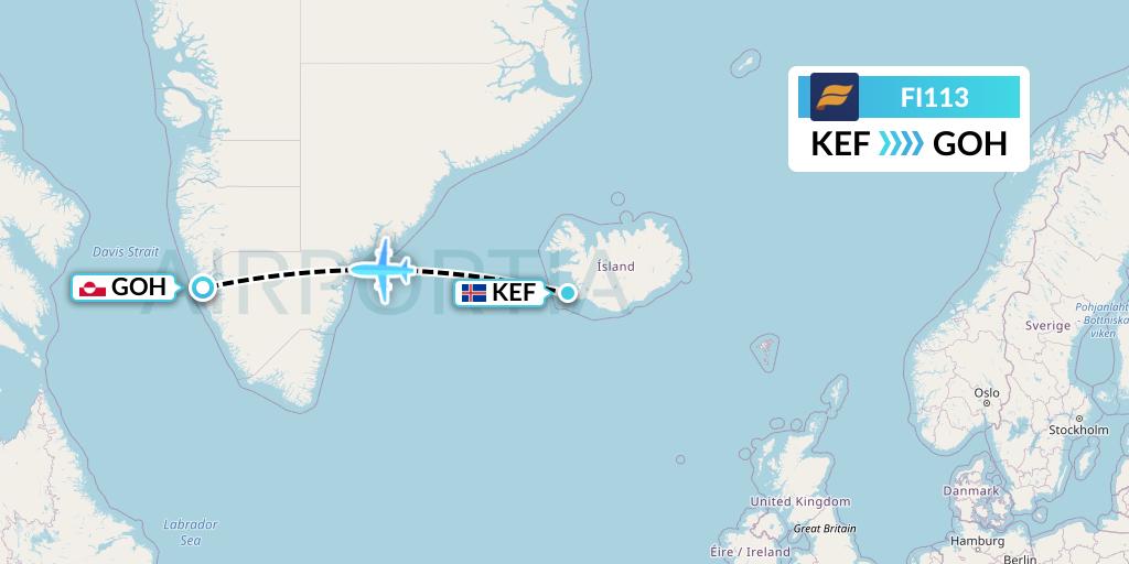 FI113 Icelandair Flight Map: Reykjavik to Nuuk