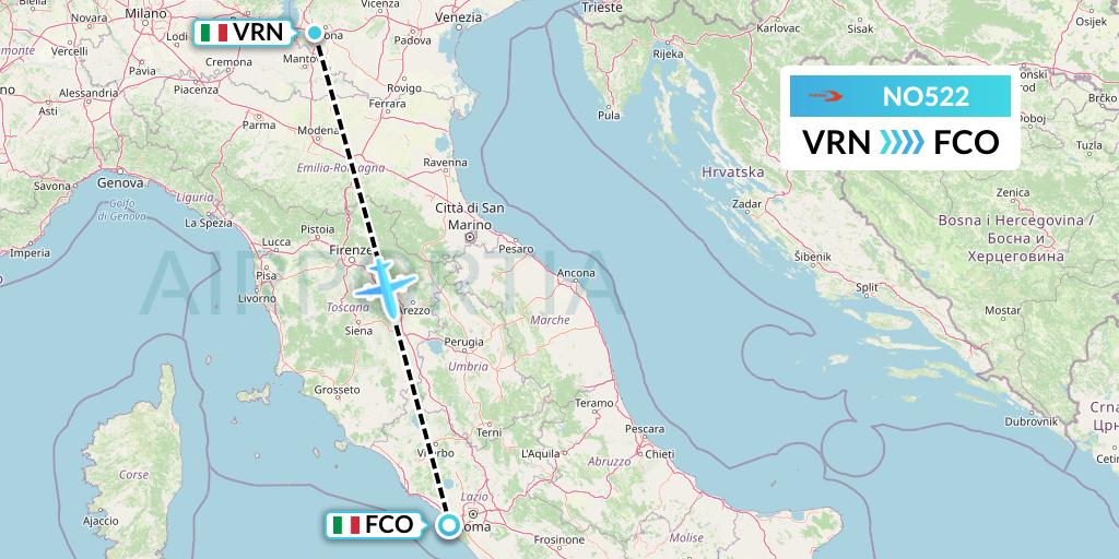 NO522 Neos Flight Map: Verona to Rome