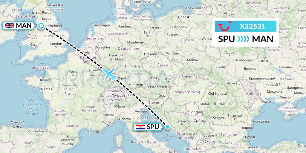 X32531 TUI fly Germany Flight Map: Split to Manchester