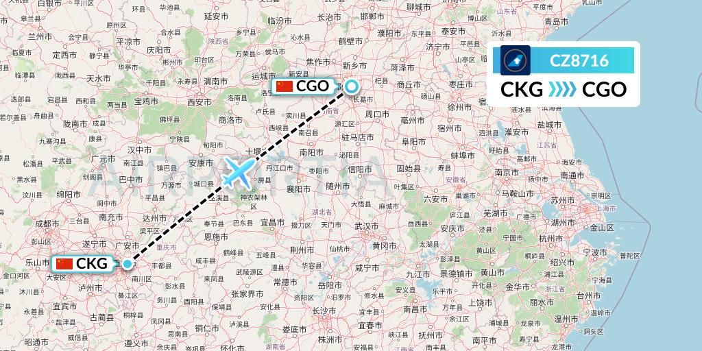 CZ8716 China Southern Airlines Flight Map: Chongqing to Zhengzhou