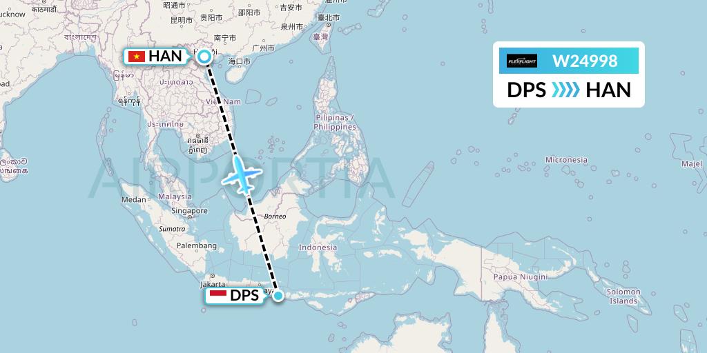 W24998 Flex Flight Flight Map: Denpasar to Hanoi