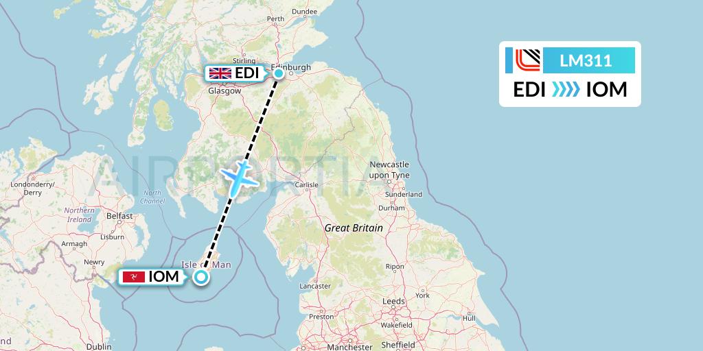 LM311 Loganair Flight Map: Edinburgh to Isle of Man