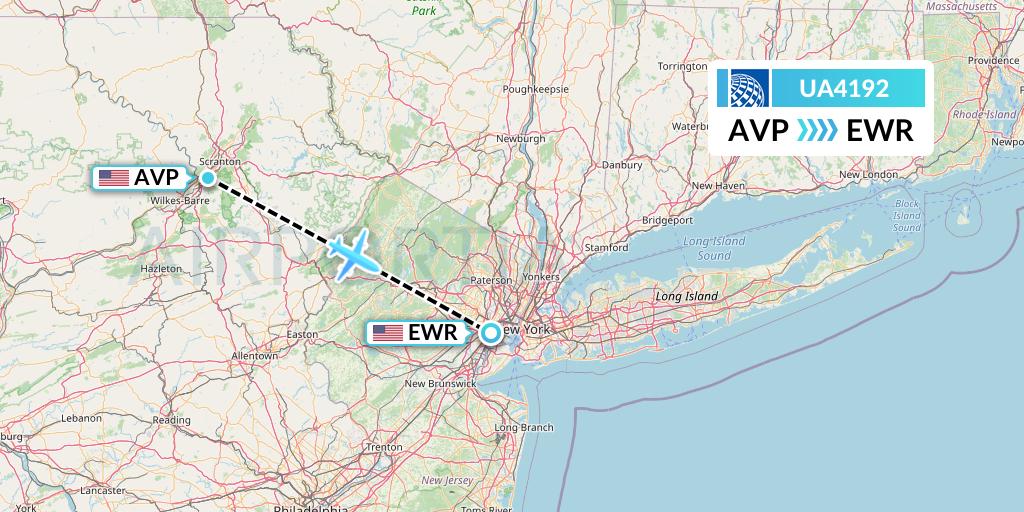 UA4192 United Airlines Flight Map: Avoca to New York