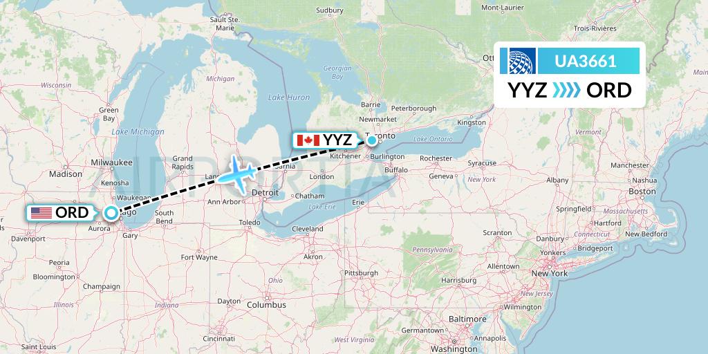 UA3661 United Airlines Flight Map: Toronto to Chicago