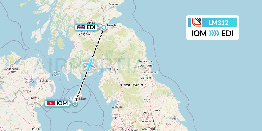 LM312 Loganair Flight Map: Isle of Man to Edinburgh