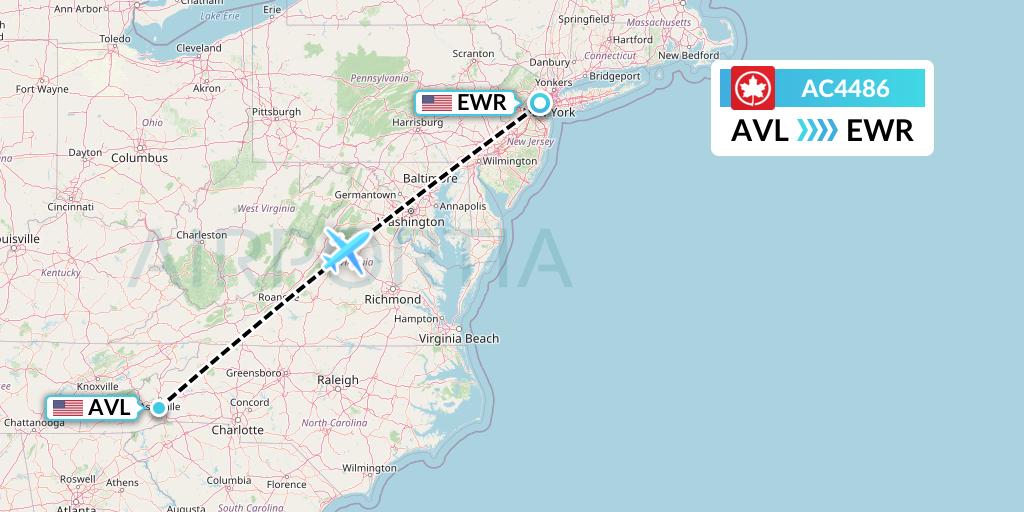 AC4486 Air Canada Flight Map: Asheville to New York