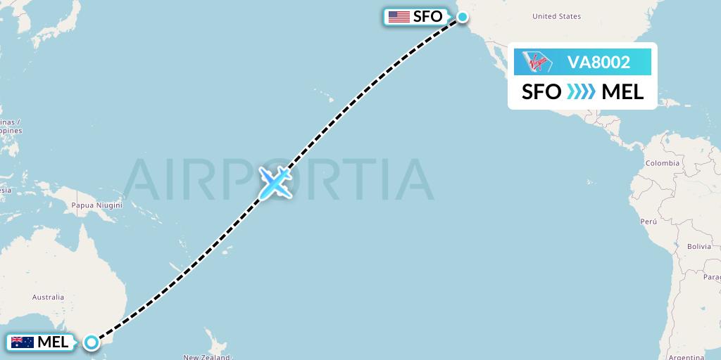 VA8002 Virgin Australia Flight Map: San Francisco to Melbourne