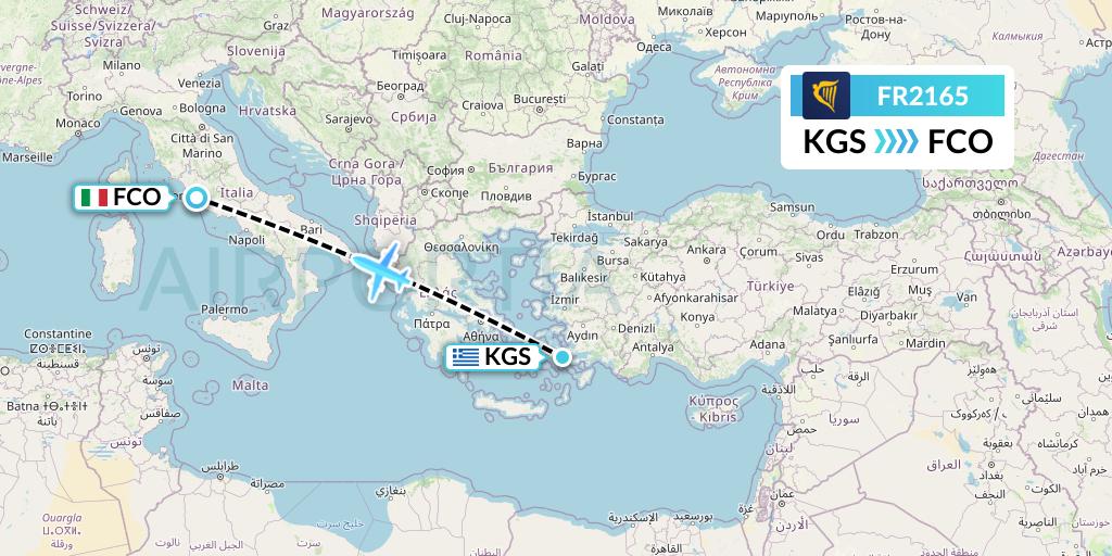 FR2165 Ryanair Flight Map: Kos to Rome