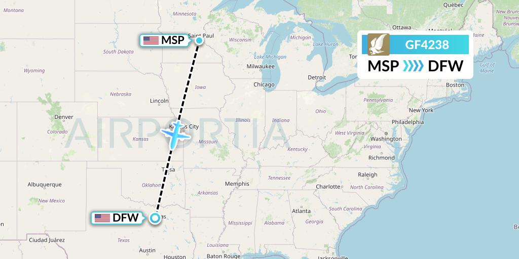 GF4238 Gulf Air Flight Map: Minneapolis to Dallas