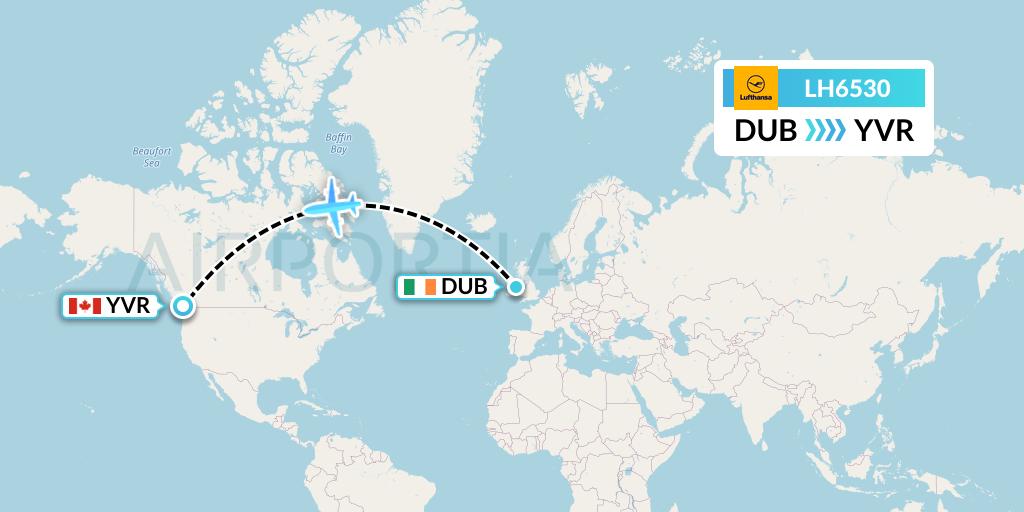 LH6530 Lufthansa Flight Map: Dublin to Vancouver