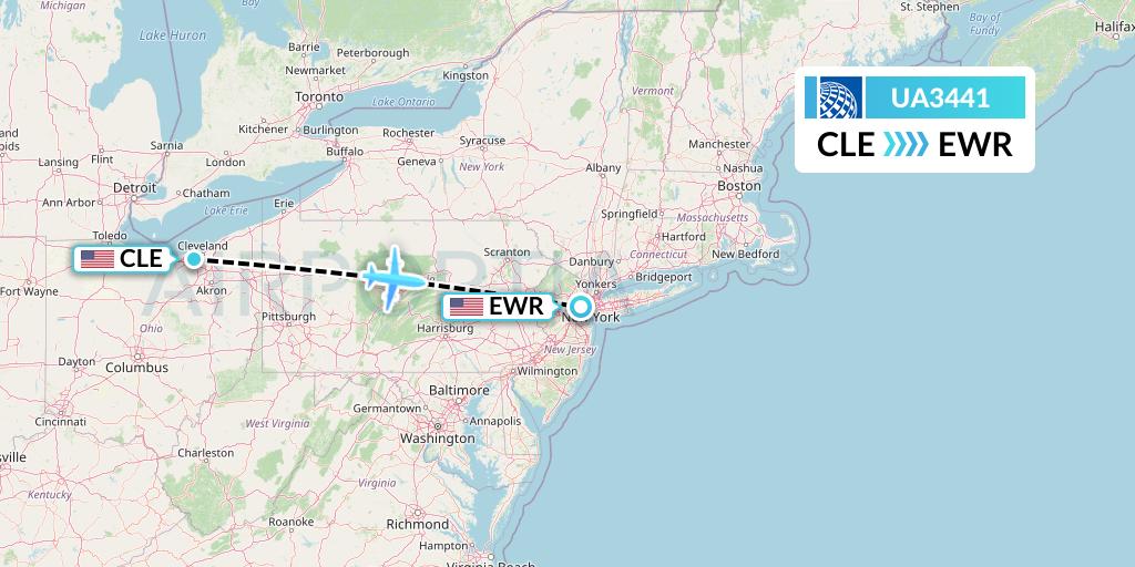 UA3441 United Airlines Flight Map: Cleveland to New York