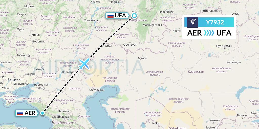 Y7932 NordStar Flight Map: Sochi to Ufa