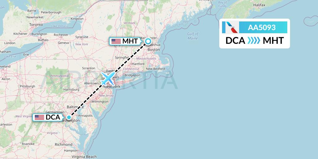 AA5093 American Airlines Flight Map: Washington to Manchester