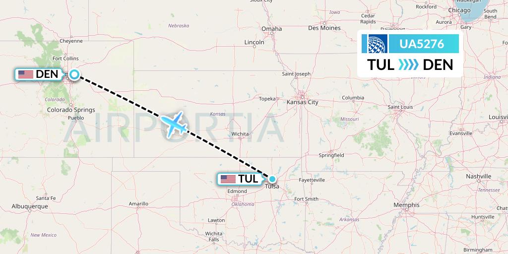 UA5276 United Airlines Flight Map: Tulsa to Denver