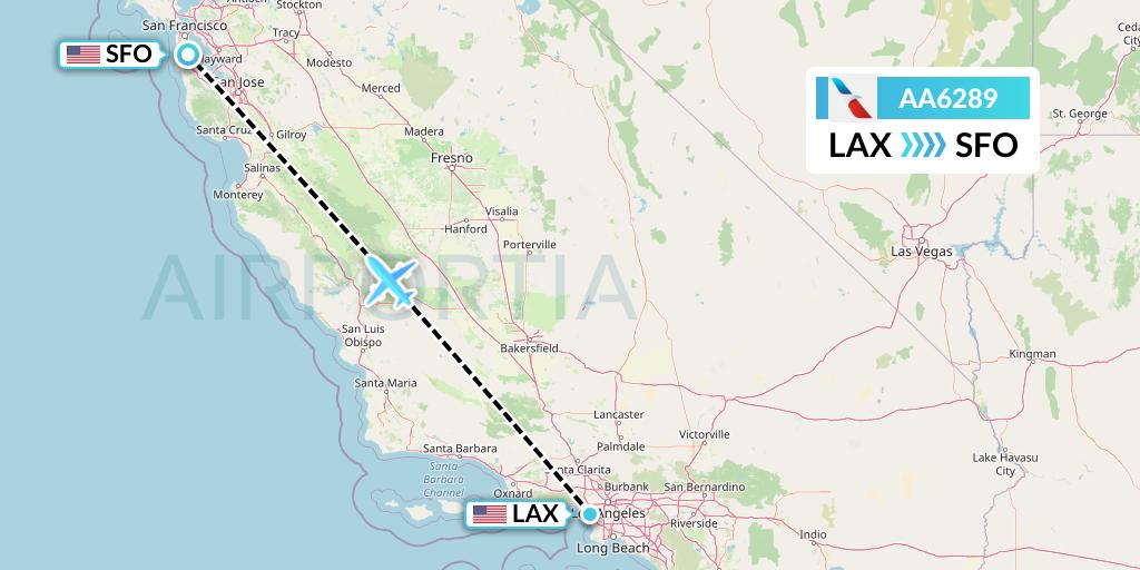 AA6289 American Airlines Flight Map: Los Angeles to San Francisco