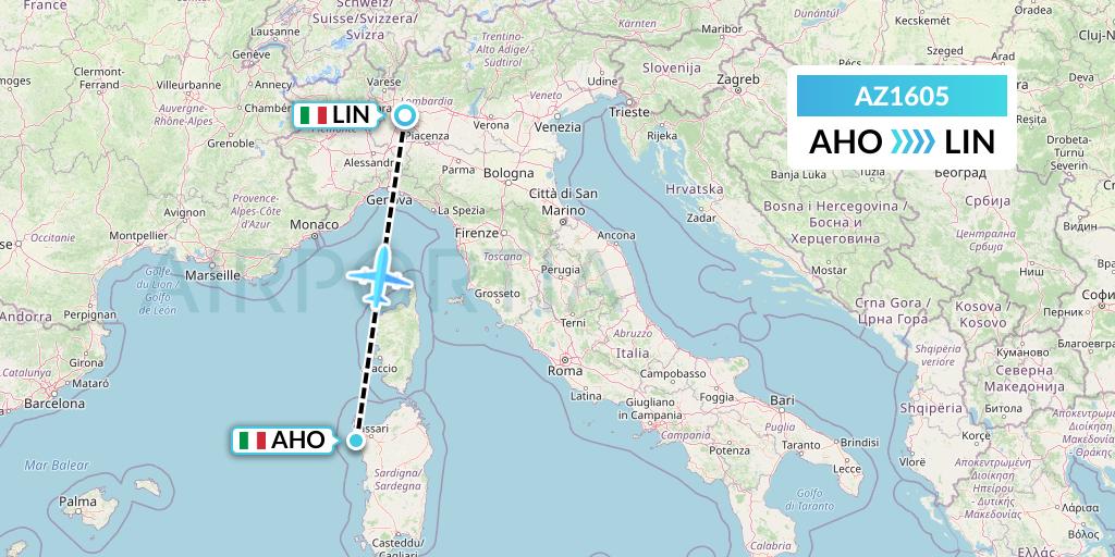 AZ1605 ITA Airways Flight Map: Alghero to Milan