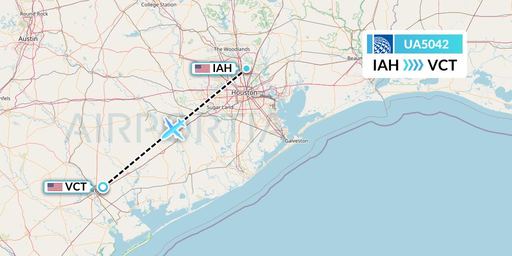 UA5042 United Airlines Flight Map: Houston to Victoria