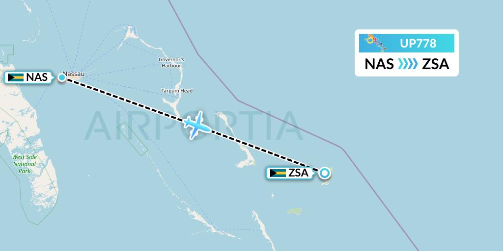 UP778 Bahamasair Flight Map: Nassau to San Salvador