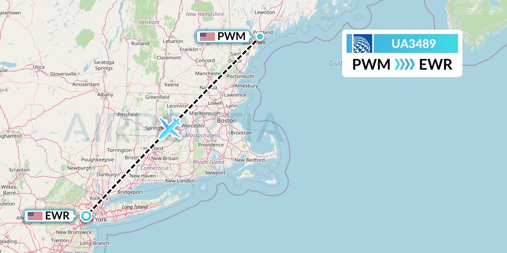 UA3489 United Airlines Flight Map: Portland to New York