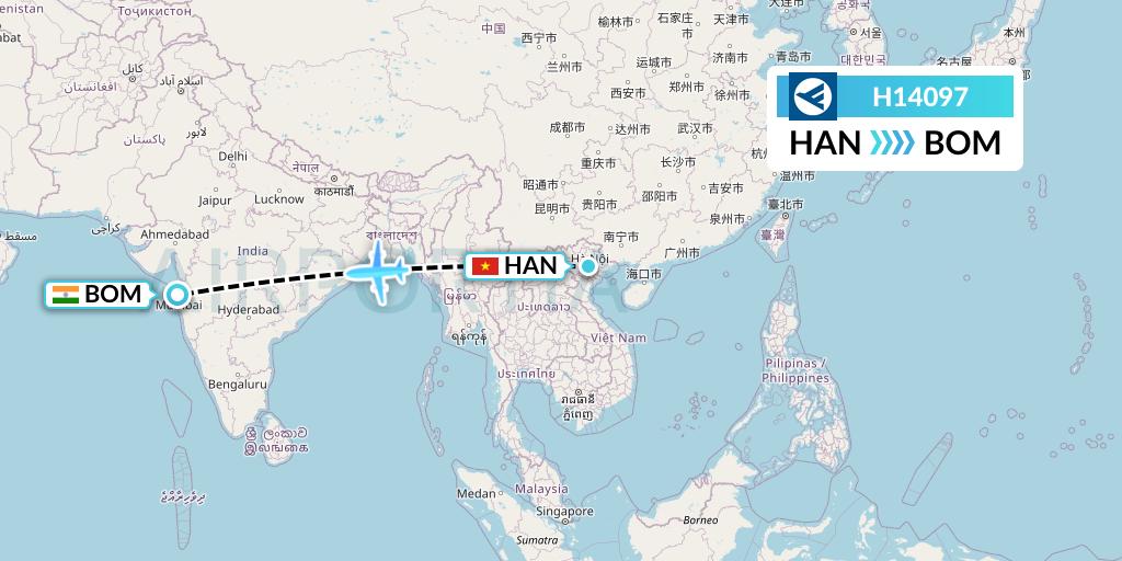 H14097 Hahn Air Systems Flight Map: Hanoi to Mumbai