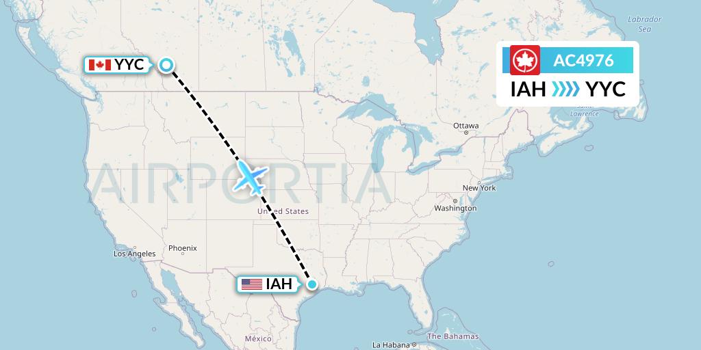 AC4976 Air Canada Flight Map: Houston to Calgary