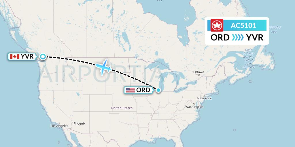 AC5101 Air Canada Flight Map: Chicago to Vancouver