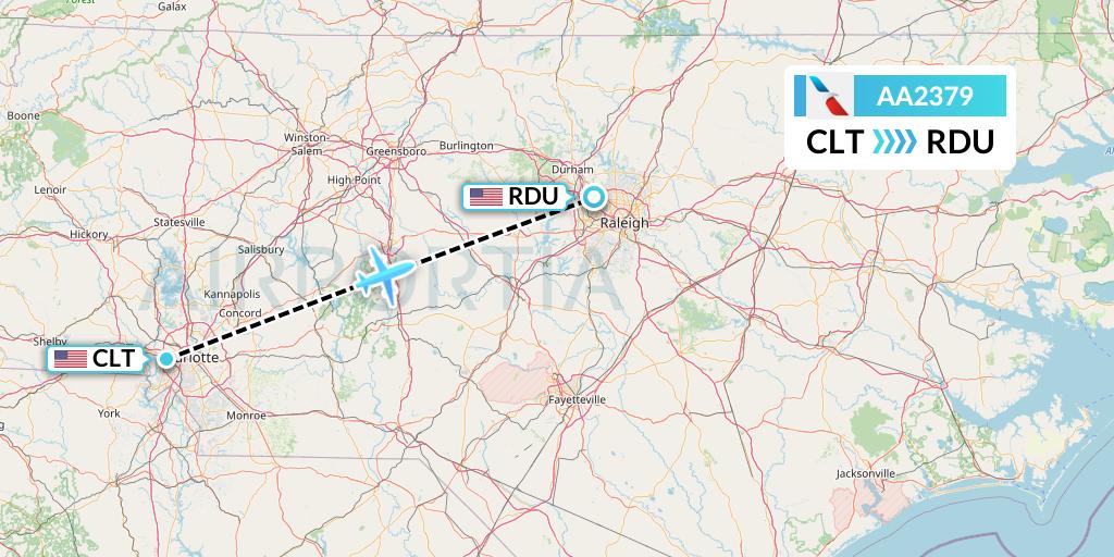 AA2379 American Airlines Flight Map: Charlotte to Raleigh-Durham