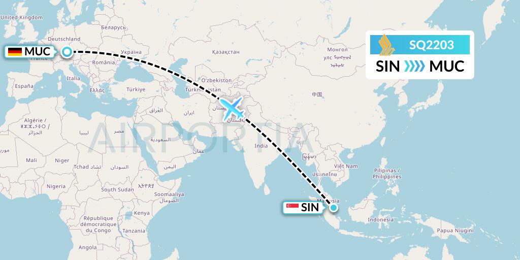 SQ2203 Singapore Airlines Flight Map: Singapore to Munich