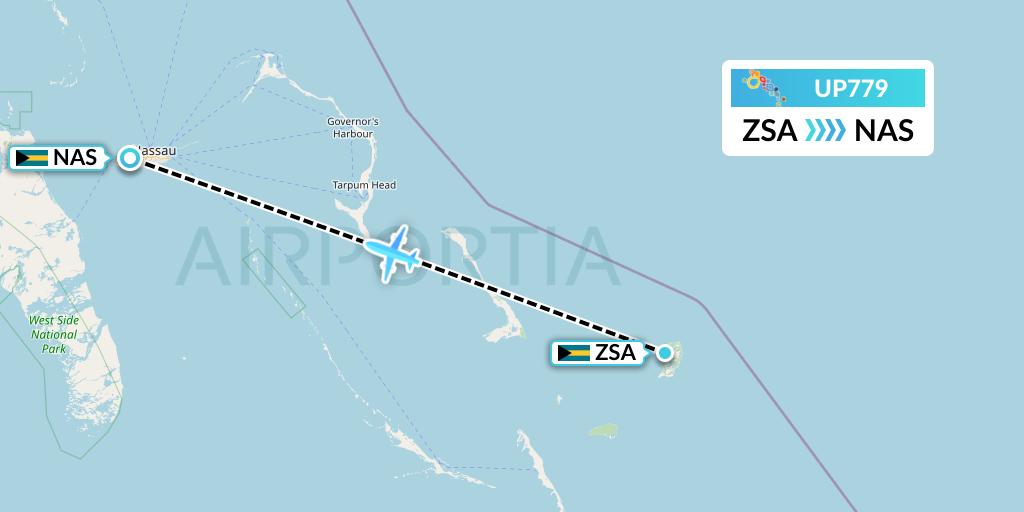 UP779 Bahamasair Flight Map: San Salvador to Nassau