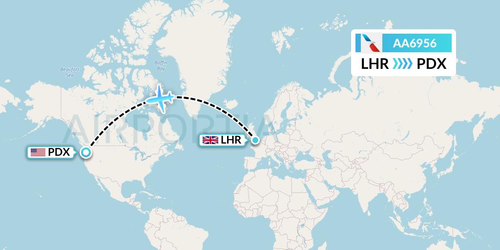 AA6956 American Airlines Flight Map: London to Portland