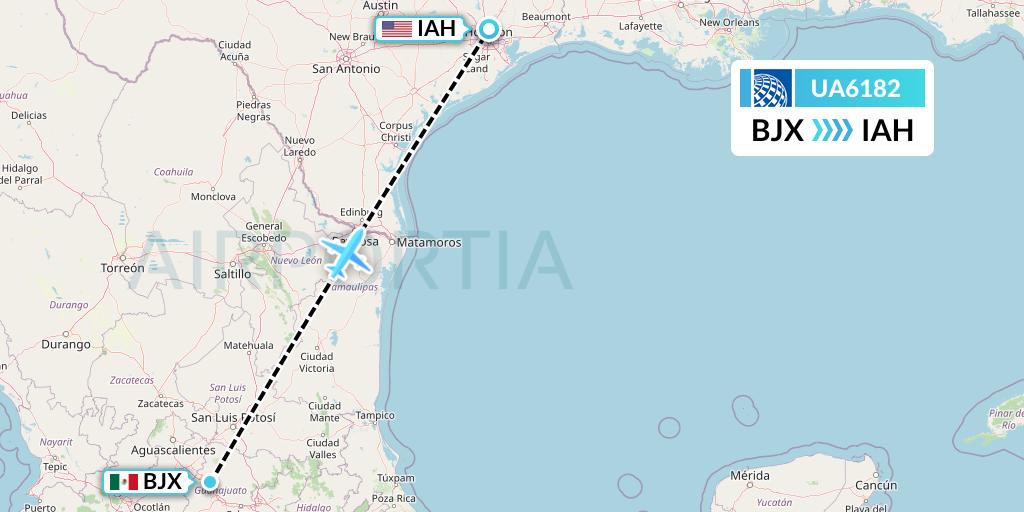 UA6182 United Airlines Flight Map: Silao to Houston