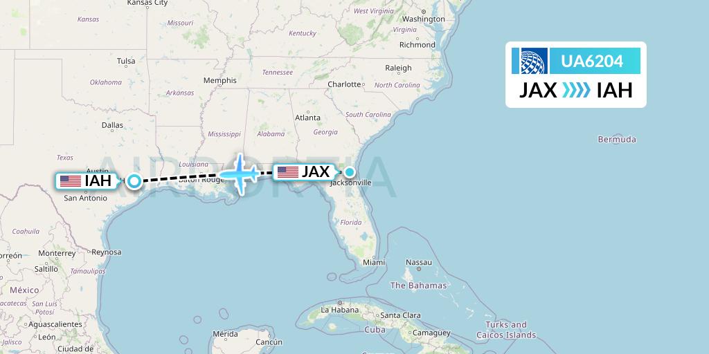UA6204 United Airlines Flight Map: Jacksonville to Houston