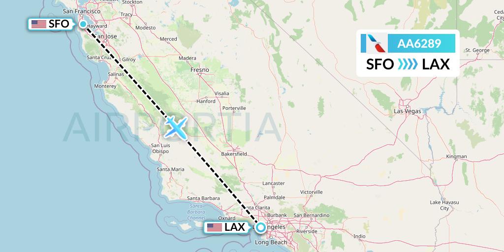 AA6289 American Airlines Flight Map: San Francisco to Los Angeles