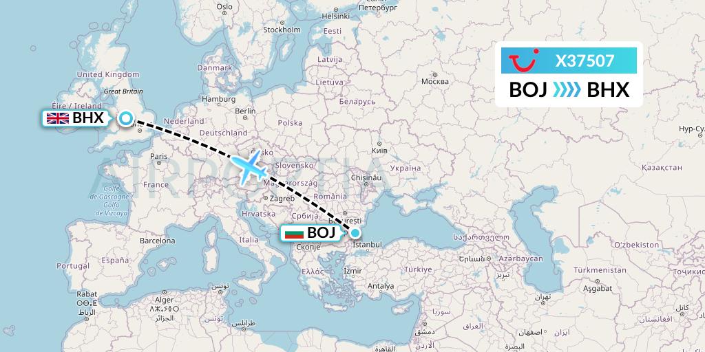 X37507 TUI fly Germany Flight Map: Burgas to Birmingham