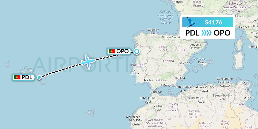 S4176 Azores Airlines Flight Map: Ponta Delgada to Porto