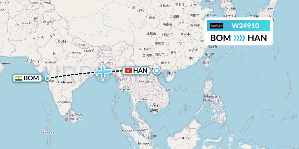 W24910 Flex Flight Flight Map: Mumbai to Hanoi