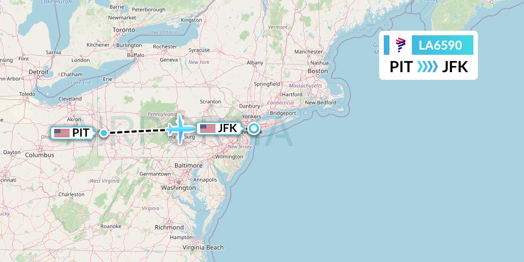 LA6590 LAN Airlines Flight Map: Pittsburgh to New York