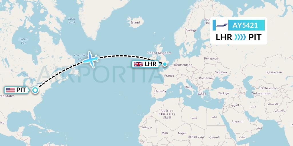 AY5421 Finnair Flight Map: London to Pittsburgh