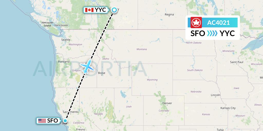AC4021 Air Canada Flight Map: San Francisco to Calgary