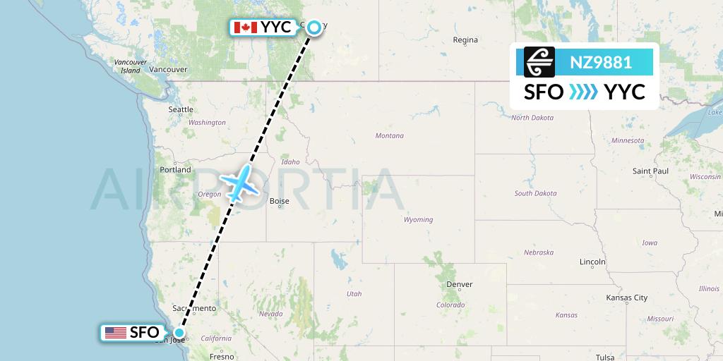 NZ9881 Air New Zealand Flight Map: San Francisco to Calgary