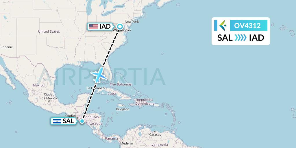 OV4312 SalamAir Flight Map: San Salvador to Washington