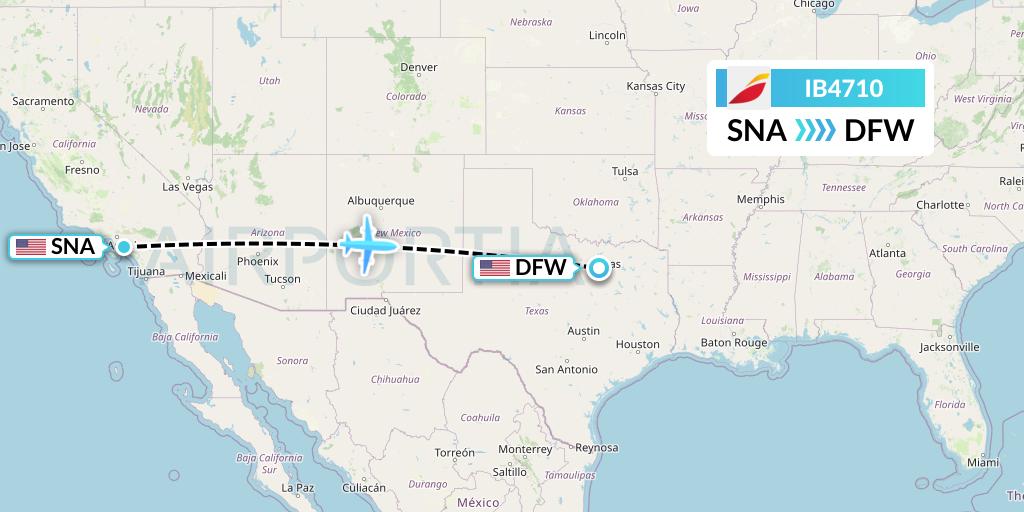 IB4710 Iberia Flight Map: Orange County to Dallas