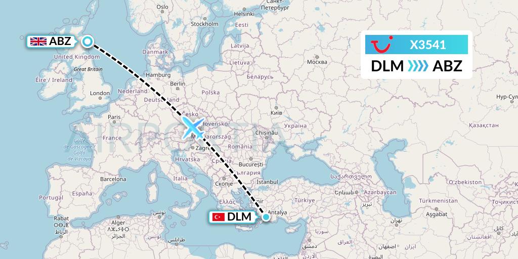 X3541 TUI fly Germany Flight Map: Dalaman to Aberdeen
